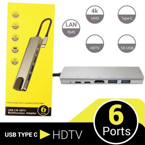 Adaptateur Multifonction USB-C HDTV à 6 ports